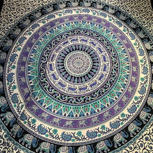 Vintage Indian Tapestry Bed Sheet Elephant Blue Purple Black